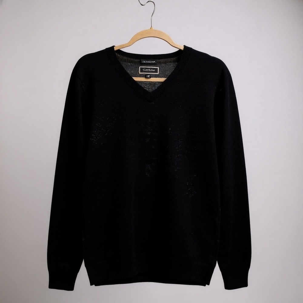 Club Room Mens V Neck Sweater Wool Acrylic Blend Navy Blue‎ Size XL